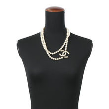 Load image into Gallery viewer, CHANEL CC Logo Long Necklace Faux Pearl Gold Plated
