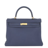 HERMES Kelly Retourne blue navy Togo Leather Size 35