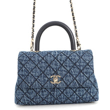 Load image into Gallery viewer, CHANEL Matelasse Coco Handle Top Handle Denim Flap Bag BlueA92990 B23338 U7740 Washed denim, cotton, calf leather Size XS
