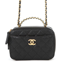 将图像加载到图库查看器中，CHANEL Matelasse Logo Handle 2-Way Shoulder Bag BlackAS3222 Caviar Leather
