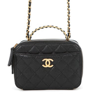 CHANEL Matelasse Logo Handle 2-Way Shoulder Bag BlackAS3222 Caviar Leather
