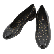 CHANEL Ballerina Flat Pumps Black/GoldG45127 Lambskin Patent Leather Size 37 1/2