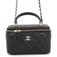 CHANEL Matelasse Top Handle Chain Vanity Bag BlackAP2199 Lambskin