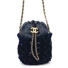 Load image into Gallery viewer, CHANEL Drawstring Shoulder Bag Navy Leather Velvet

