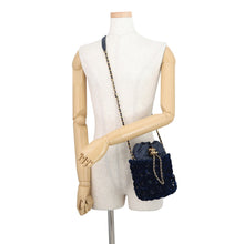 Load image into Gallery viewer, CHANEL Drawstring Shoulder Bag Navy Leather Velvet

