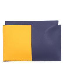Load image into Gallery viewer, HERMES Necto Clutch Bag Jaune Ambre/Blue Encre/Black Evercolor Box Calf Leather
