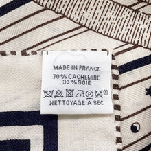 将图像加载到图库查看器中，HERMES Carre Jean Horse Bit/Bandana Size 140 White/Blue Marine/Ebene Cashmere70% Silk30%
