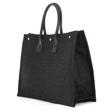 Load image into Gallery viewer, SAINT LAURENT PARIS Rive Gauche Large Tote Bag Black509415 2M21E Raffia Canvas Leather

