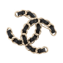Load image into Gallery viewer, CHANEL CC Logo Brooch Black Gold Plated Leather
