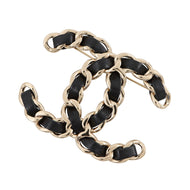 CHANEL CC Logo Brooch Black Gold Plated Leather
