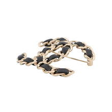 Load image into Gallery viewer, CHANEL CC Logo Brooch Black Gold Plated Leather
