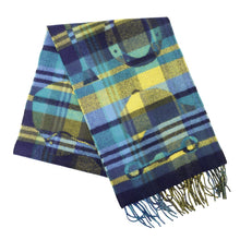 Load image into Gallery viewer, HERMES Scarf, horseshoe pattern, tartan check. Yellow/Navy/Green Cashmere 100%
