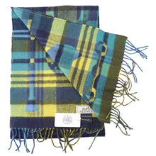 Load image into Gallery viewer, HERMES Scarf, horseshoe pattern, tartan check. Yellow/Navy/Green Cashmere 100%
