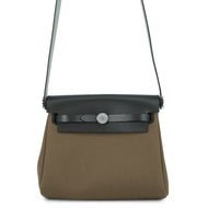 HERMES Herbag zip Vert Olive/Khaki Toile Military Vache Hunter Leather Size Mini
