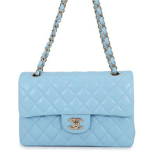 Load image into Gallery viewer, CHANEL Matelasse W Flap ChainShoulder Bag Sky BlueA01113 Caviar Leather Size 23
