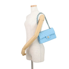 Load image into Gallery viewer, CHANEL Matelasse W Flap ChainShoulder Bag Sky BlueA01113 Caviar Leather Size 23
