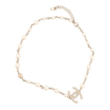 Load image into Gallery viewer, CHANEL CC Logo Faux Pearl Necklace Gold Plated Faux Pearl Rhinestone
