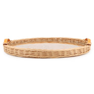 HERMES Round Tray Ozre Color Jaune Doll Willow wood Swift Leather Glass Size MM