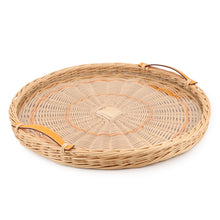 Load image into Gallery viewer, HERMES Round Tray Ozre Color Jaune Doll Willow wood Swift Leather Glass Size MM
