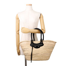 Load image into Gallery viewer, BALENCIAGA Lucagol Basket Natural/Black771067 Raffia Leather Size Medium
