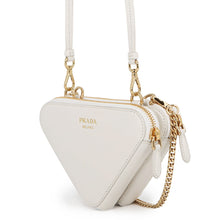 Load image into Gallery viewer, PRADA Saffiano Leather Triangle 2-Way Shoulder Bag White1NR015 Leather Raffia
