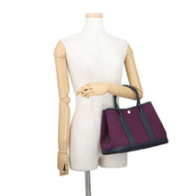 将图像加载到图库查看器中，HERMES Garden Party Cassis/Blue Nuit Toile Officier Negonda Leather Size TPM
