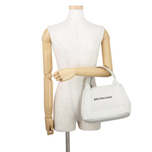 将图像加载到图库查看器中，BALENCIAGA NavyCabas White390346AQ38N2681 Canvas Leather Size XS
