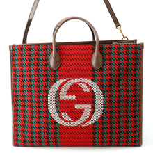 Load image into Gallery viewer, GUCCI Interlocking G Houndstooth 2-Way Bag Red/Multicolor644994 Canvas Leather
