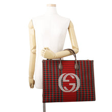 Load image into Gallery viewer, GUCCI Interlocking G Houndstooth 2-Way Bag Red/Multicolor644994 Canvas Leather
