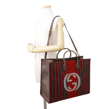 Load image into Gallery viewer, GUCCI Interlocking G Houndstooth 2-Way Bag Red/Multicolor644994 Canvas Leather
