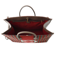 Load image into Gallery viewer, GUCCI Interlocking G Houndstooth 2-Way Bag Red/Multicolor644994 Canvas Leather
