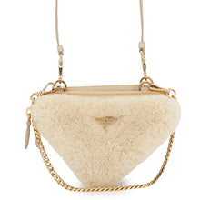 Load image into Gallery viewer, PRADA Triangle W Mini Pouch 2WAY Bag Beige1NR015 Fur Leather
