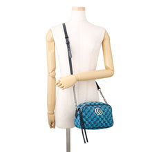 Load image into Gallery viewer, GUCCI Quilted GG Marmont Shoulder Bag Blue/Black447632 GG Canvas Leather Size Small
