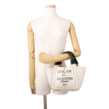 Load image into Gallery viewer, Valentino Garavani Atelier Bag 01 Metal Stitch Edition 2WAY Bag Beige/BlackWW0B0J97NIZ Canvas Leather Size Small
