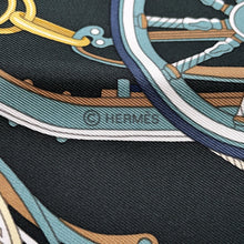 将图像加载到图库查看器中，HERMES Carre Stately Wheels Size 90 Black/Khaki/Vieille Or Silk100%
