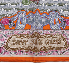 将图像加载到图库查看器中，HERMES Carre Super Silk Quest Size 90 Orange/Vert/Multicolor Silk100%
