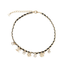 将图像加载到图库查看器中，CHANEL Chain motif bag charm icon choker necklace star clover CC logo Black/GoldABG275 Metal Leather Rhinestone
