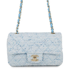 Load image into Gallery viewer, CHANEL Mini Matelasse Single Flap ChainShoulder Bag Blue/White/SilverA69900 Tweed Size 20

