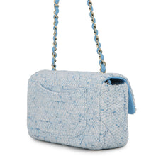 Load image into Gallery viewer, CHANEL Mini Matelasse Single Flap ChainShoulder Bag Blue/White/SilverA69900 Tweed Size 20
