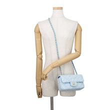 Load image into Gallery viewer, CHANEL Mini Matelasse Single Flap ChainShoulder Bag Blue/White/SilverA69900 Tweed Size 20
