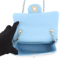 Load image into Gallery viewer, CHANEL Mini Matelasse Single Flap ChainShoulder Bag Blue/White/SilverA69900 Tweed Size 20
