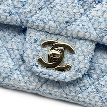 Load image into Gallery viewer, CHANEL Mini Matelasse Single Flap ChainShoulder Bag Blue/White/SilverA69900 Tweed Size 20
