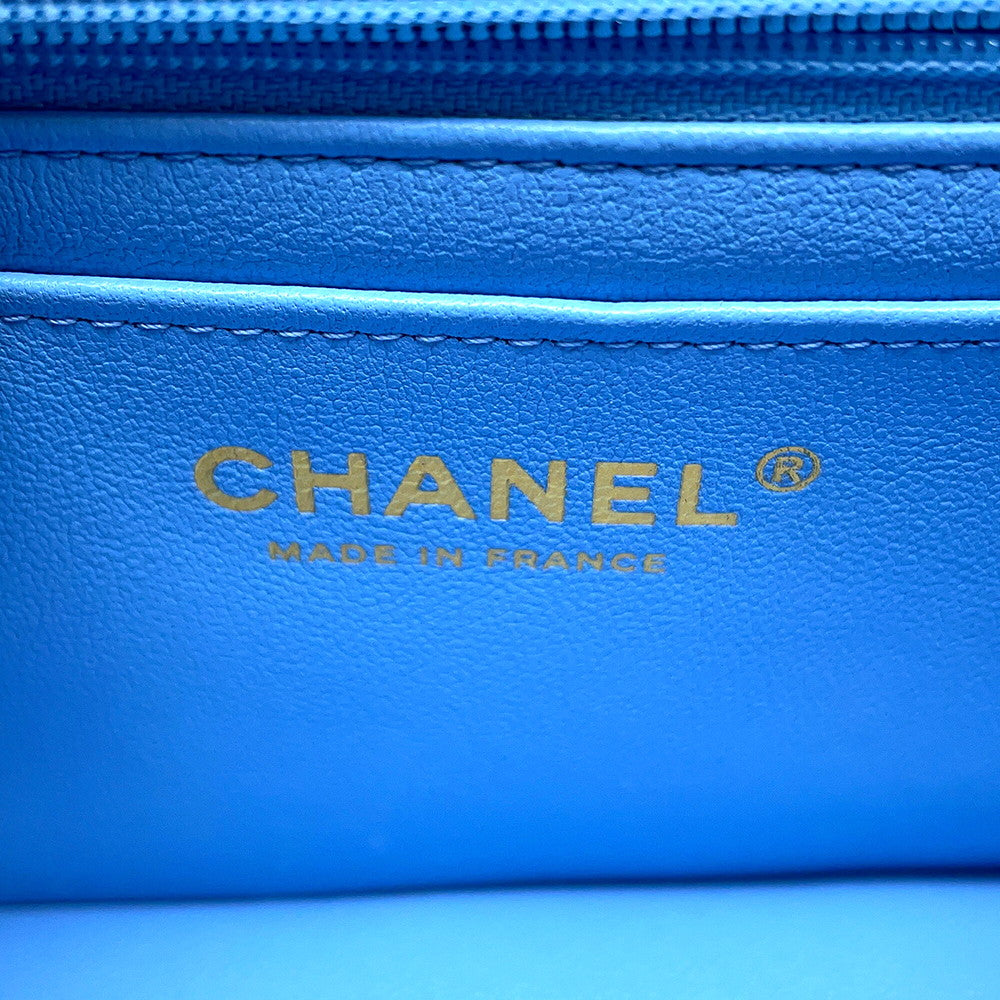CHANEL Mini Matelasse Single Flap ChainShoulder Bag Blue/White