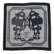 HERMES Carre H 100 Brides de Gala Pixel Size 100 Gris Cine / Anthracite / Marine Fonce Cashmere70% Silk30%