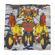 HERMES Carre H100 Mega Chariot Size 100 Blue/Ardoise/Orange Cashmere70% Silk30%