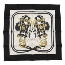 将图像加载到图库查看器中，HERMES Carre Brid de Gala Size 90 Black/Claim/Gold Silk100%

