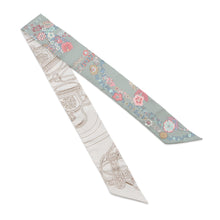 将图像加载到图库查看器中，HERMES Twilly Bride de Gala en Fleur &amp; Eyeliner Vert Almond/Pink/White Silk100%
