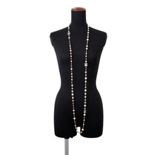 Load image into Gallery viewer, CHANEL CC Logo Faux Pearl Long Necklace Faux Pearl Beads Gold Plated
