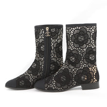 Load image into Gallery viewer, CHANEL Embroidery Grosgrain short boots BlackG45519-B15907-94305 race Size 371/2
