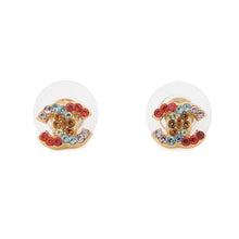 将图像加载到图库查看器中，CHANEL CC Logo Rhinestone Earrings Gold/Multicolor Metal Rhinestone

